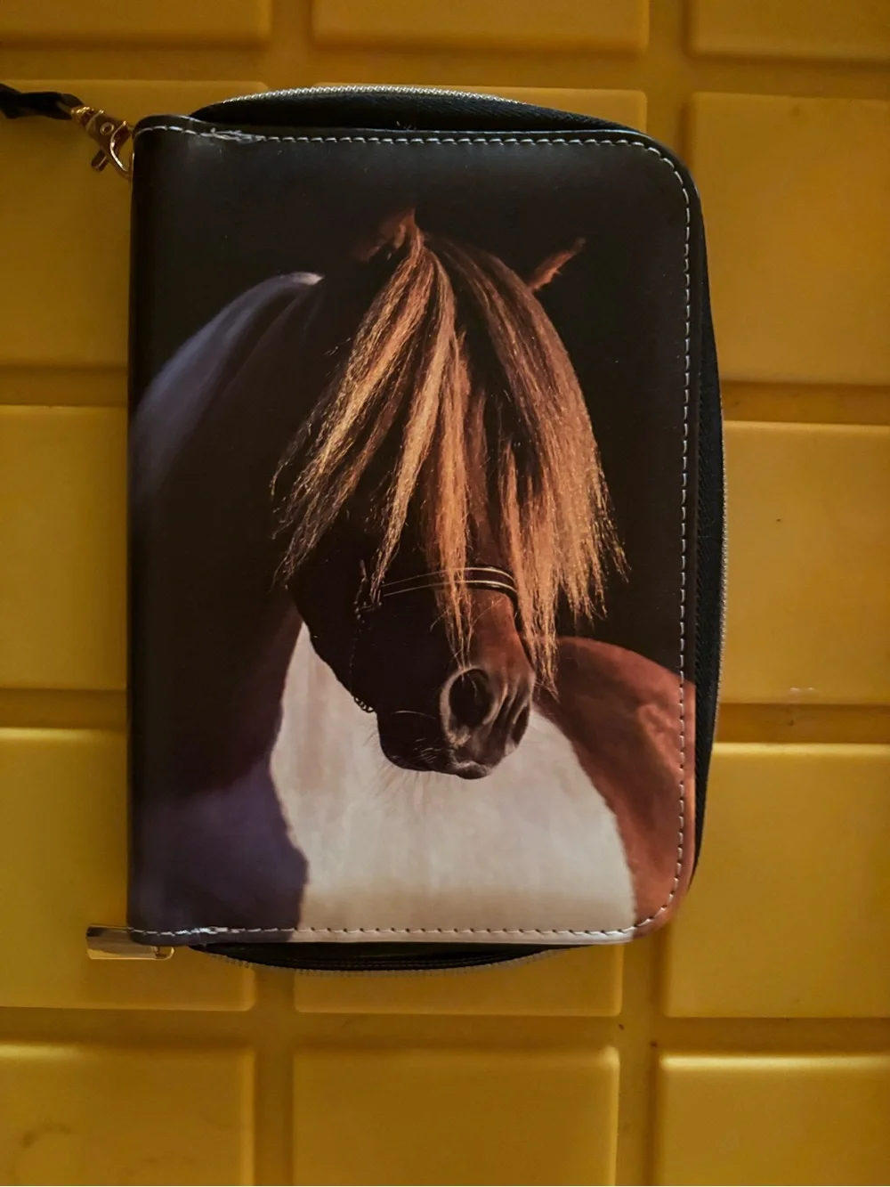 Horse & Highland Cow Printed Zip Wallet — Brown and Black